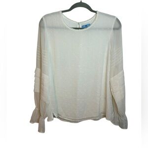 Cece White Swiss Dot Sheer Sleeve Blouse